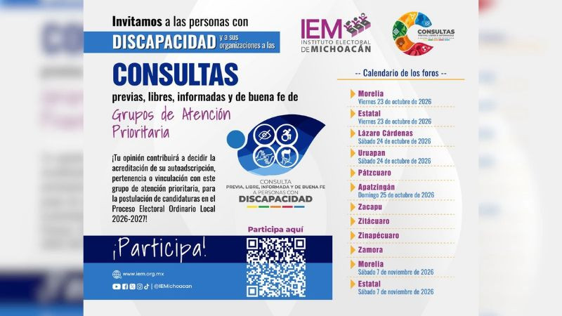 IEM invita a personas con discapacidad de todo Michoacán a participar en consulta virtual 