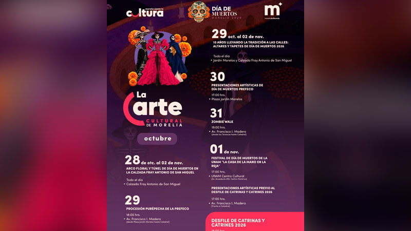 Gobierno de Morelia invita a vivir la cartelera cultural de Día de Muertos 