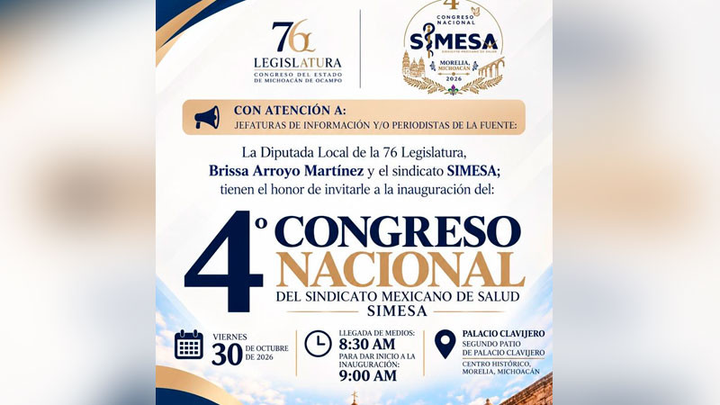 Morelia, sede del Cuarto Congreso Nacional del Sindicato Mexicano de Salud  (SIMESA) 
