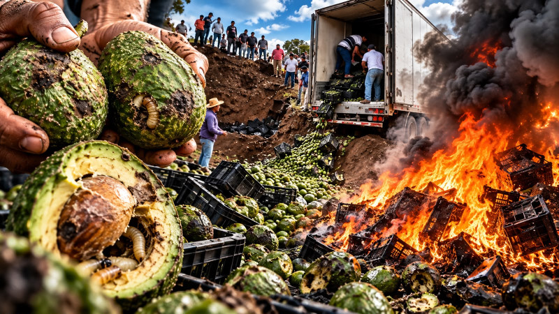 Gusanos y fuego en el oro verde de Michoacán: Aguacateros de Peribán interceptan e incineran 52 toneladas de fruto foráneo infestado 