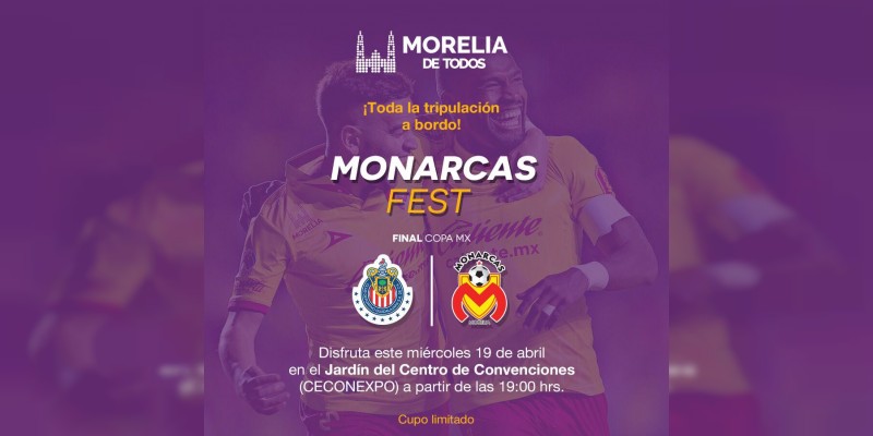 Ayuntamiento invita a apoyar a Monarcas Morelia en la final de la Copa MX 