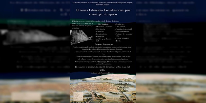 Historia y Urbanismo, próximo Coloquio en la Facultad de Historia nicolaita  