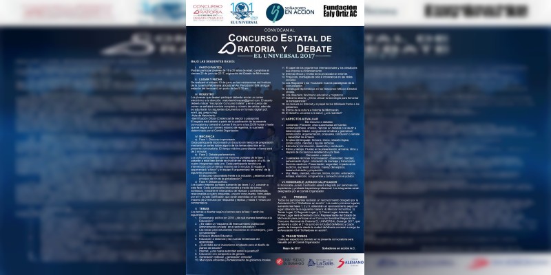 Convocan a jóvenes michoacanos a participar en el Concurso Estatal de Oratoria y Debate El Universal 2017   - Foto 1 