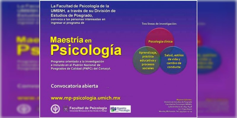 Sigue abierto el periodo de registro para la Maestría en Psicología  