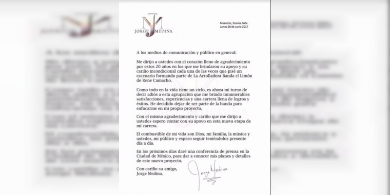 Jorge Medina dice adiós definitivo a La Arrolladora Banda el Limón  - Foto 1 