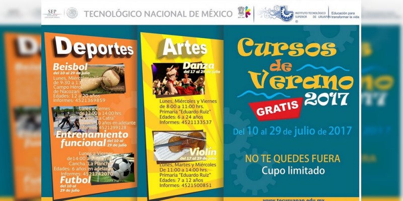 Ofrece Instituto Tecnológico Superior de Uruapan cursos de verano gratuitos 