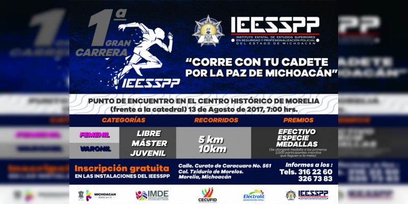 IEESSPP invita a la carrera atlética "Corre con tu cadete por la paz de Michoacán" 