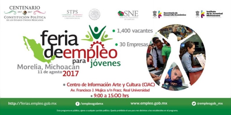 Se ofertarán mil 400 vacantes en la ”Feria del Empleo para Jóvenes 2017“