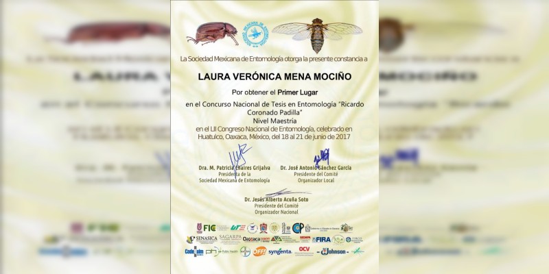 Primer lugar para Laura Verónica Mena, por su tesis en Entomología 