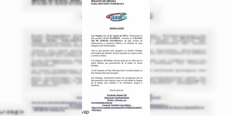 Banda MS desmiente uso de drogas por parte de Alan Ramírez - Foto 1 
