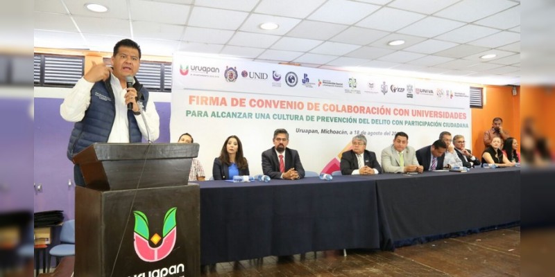 SSP y Ayuntamiento de Uruapan signan acuerdo en materia de prevención con universidades 