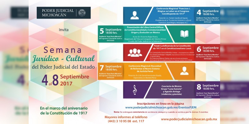 En el marco del centenario de la Constitución, el Poder Judicial de Michoacán realizará Semana Jurídico-Cultural 