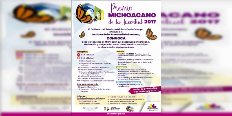 Dan prórroga a la Convocatoria del Premio Michoacano de la Juventud