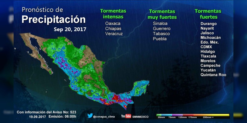 En Oaxaca, Chiapas y Veracruz se prevén tormentas intensas 