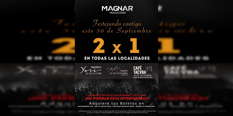 Yuri, CNCO y Café Tacvba al 2x1 en todas las localidades para sus shows en Morelia 