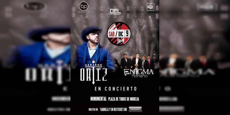 Gerardo Ortiz y Enigma Norteño, ofrecerán concierto en Morelia  