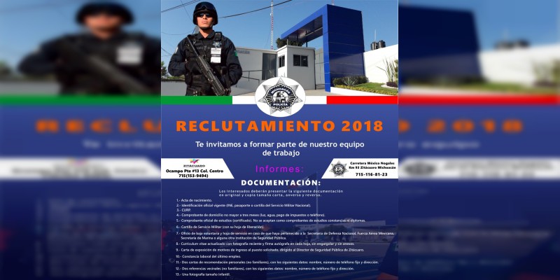 Se instala el modulo de Reclutamiento de la Policía Michoacán en Zitácuaro 