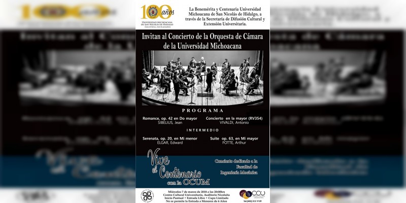 Ofrecerá Orquesta de Cámara de la Universidad Michoacana concierto esta semana 