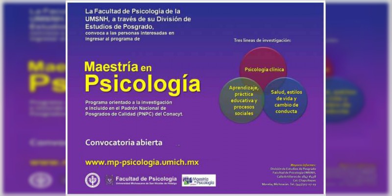 Abierta convocatoria 2018 para la Maestría en Psicología de la Casa de Hidalgo 
