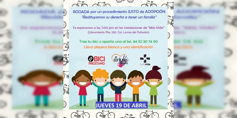 Invitan a rodada ciclista en favor de la adopción de niños y adolescentes, en Morelia 