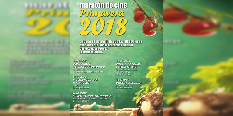 UNAM Campus Morelia alista Maratón de Cine Primavera 2018, el sábado 