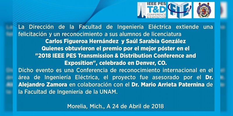 Ganan estudiantes de UMSNH Premio Internacional en Ingeniería Eléctrica 