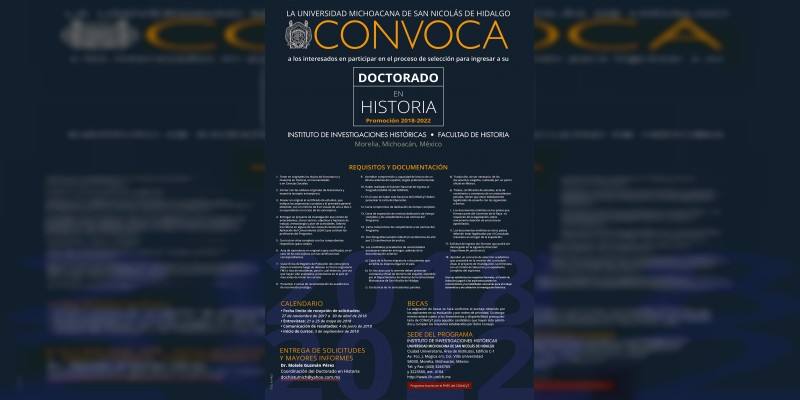 Por cerrar la convocatoria para el Doctorado en Historia que ofrece la Universidad Michoacana 