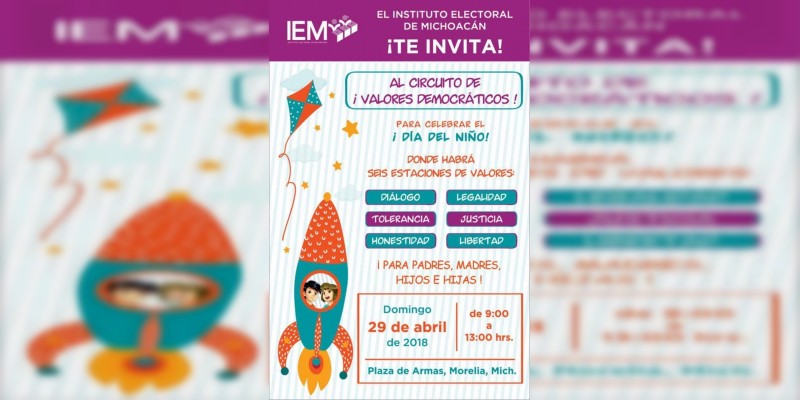 Invita el IEM a participar en el Circuito ”Los valores democráticos“ en el marco del Día del Niño 