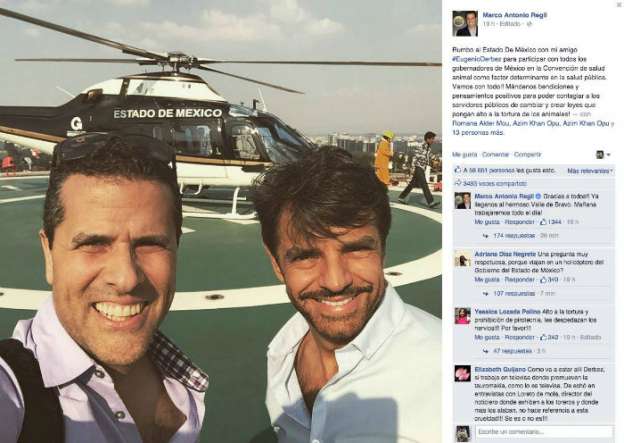 Eugenio Derbez y Marco Antonio Regil usan como taxi helicóptero del Estado de México 