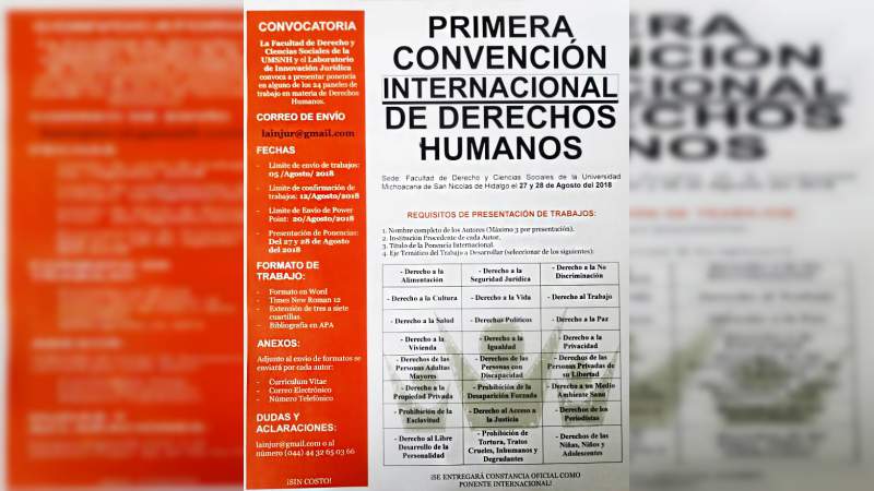 Universidad Michoacana, sede de la Primera Convención Internacional de Derechos Humanos 