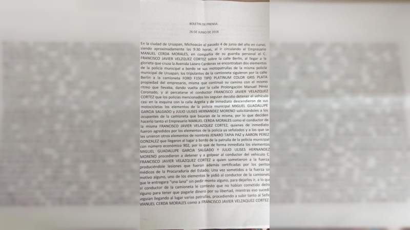 Acusan a policías de Uruapan, Michoacán, de extorsión, lesiones y detención arbitraria  - Foto 1 