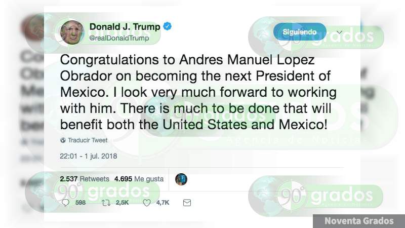 Felicita Donald Trump a Andrés Manuel López Obrador  