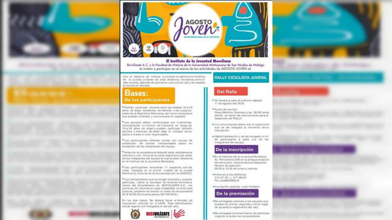 Casa de Hidalgo invita a nicolaitas al Rally “Agosto Joven” 