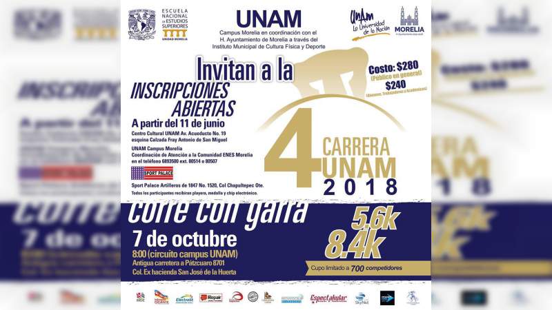 Abiertas las inscripciones para la cuarta carrera atlética de la UNAM Campus Morelia 