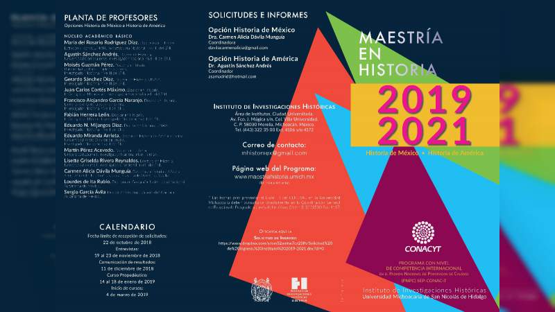 Abiertas inscripciones para la Maestría en Historia que ofrece la Casa de Hidalgo 
