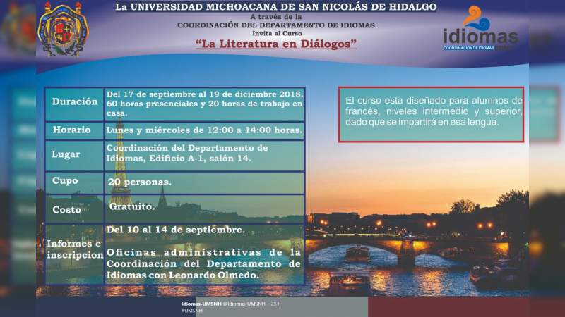 Convocatoria en la Casa de Hidalgo para curso en Francés para perfeccionamiento del idioma 