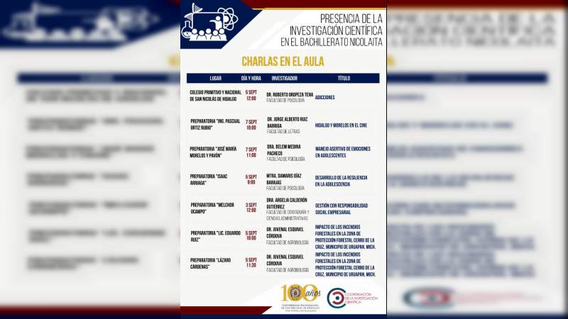Se reanuda el programa “Charlas en el Aula”, para alumnos del Bachillerato Nicolaita 
