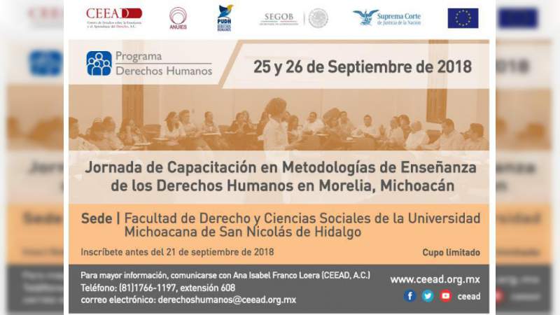 UMSNH será sede de la Jornada de Capacitación para la Enseñanza de los Derechos Humanos 