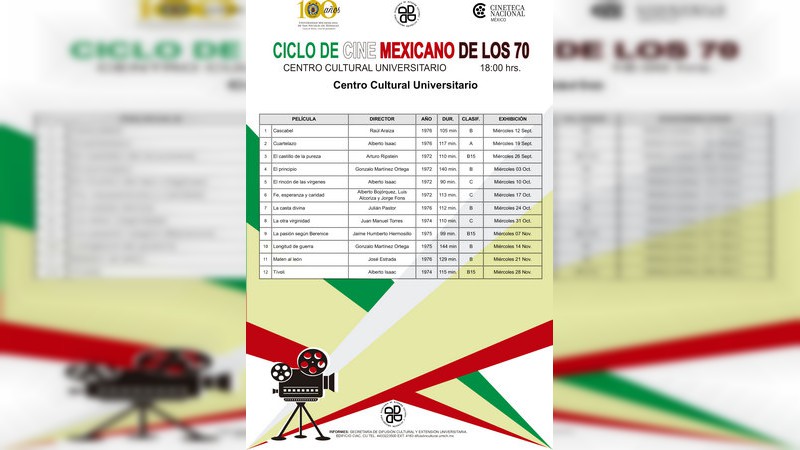 Centro Cultural Universitario presenta ciclo de Cine Mexicano  de los 70’s 