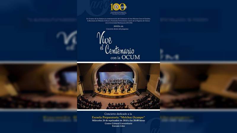 Próximo concierto de la OCUM, en honor a la Escuela Preparatoria “Melchor Ocampo” - Foto 0 
