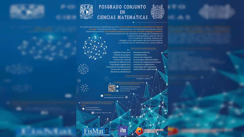 Abierta nueva convocatoria para el posgrado conjunto en Ciencias Matemáticas UMSNH-UNAM 