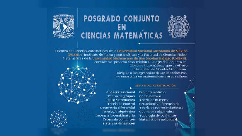 Por cerrar periodo de registro para Posgrado en Ciencias Matemáticas de la Universidad Michoacana 