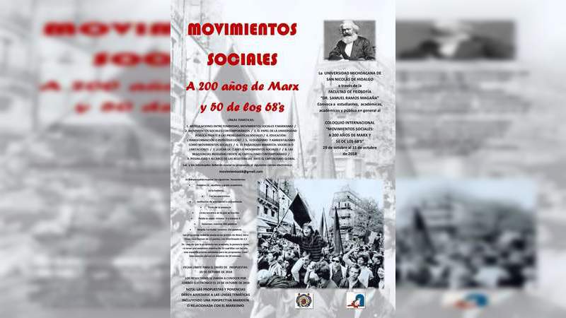 En la Facultad de Filosofía, próximo Coloquio Internacional sobre Movimientos Sociales de Marx al 68   