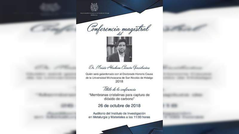 Conferencia magistral de Moisés Abraham Carreón Garcidueñas sobre captura de dióxido de carbono en la UMSNH 