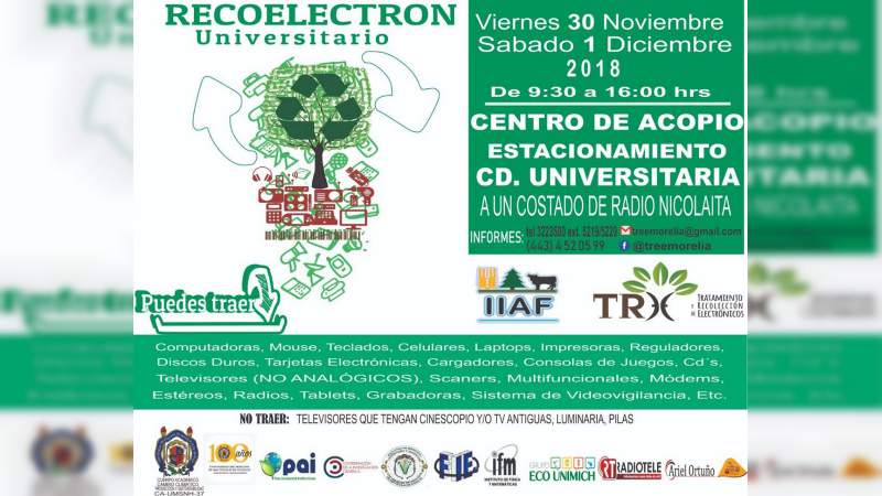 Realizarán este fin de semana una edición más del Recoelectrón Universitario en la Casa de Hidalgo 