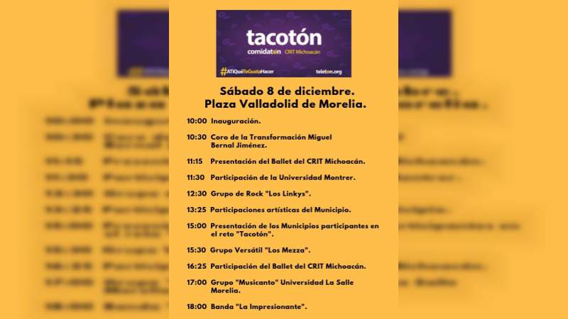 Se realizará en Morelia el "Tacotón", evento en apoyo a niños y niñas con discapacidad de Michoacán. - Foto 1 