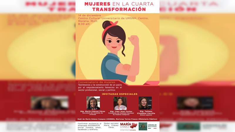 Realizarán Conversatorio de Mujeres en la Cuarta Transformación 