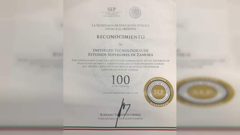 Programas 100% acreditados en calidad para el Tecnológico de Zamora 