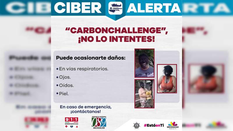 Advierte SSP Michoacán sobre el reto viral del #CarbonChallenge  