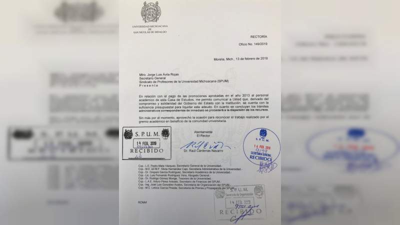 Anuncia Rector de la UMSNH el pago de promociones 2013 a personal académico - Foto 1 